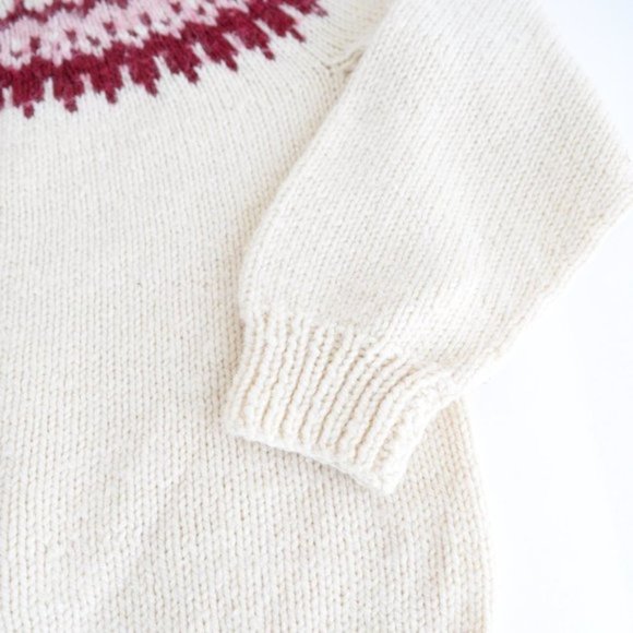 Cream Chunky Oversized  Knit Cowichan Fair Isle Icelandic Fisherman Cabincore - Picture 6 of 10